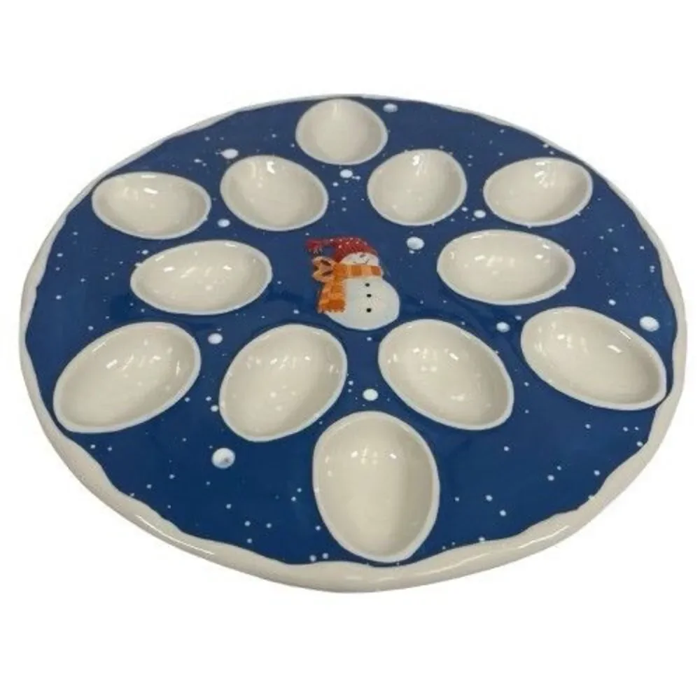 St. Nicholas Square Snow Days Deviled Egg Dish Plate Platter Snowman Christmas